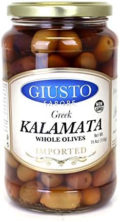 Giusto Sapore Greek Olives - Kalamata Whole - Premium Gourmet GMO Free - Imported from Italy and Family Owned - 19.4oz. - Classic Jar