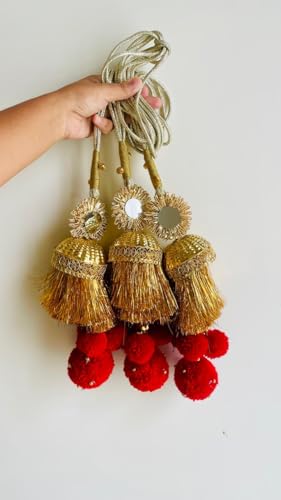Image of Zippy Flora Heer Parandi (Golden) | Handmade Boho Traditional Hair Accessory with Braid Tassels & Ghoonghru | Women's Ethnic Hair Extension for Choti, Braids, Bridal & Festive Hairstyles