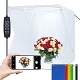 Yesker Photo Light Box 12x16 inch with Upgrade Ring Light Panel 120 LED Bead 3200-6500K White Warm...