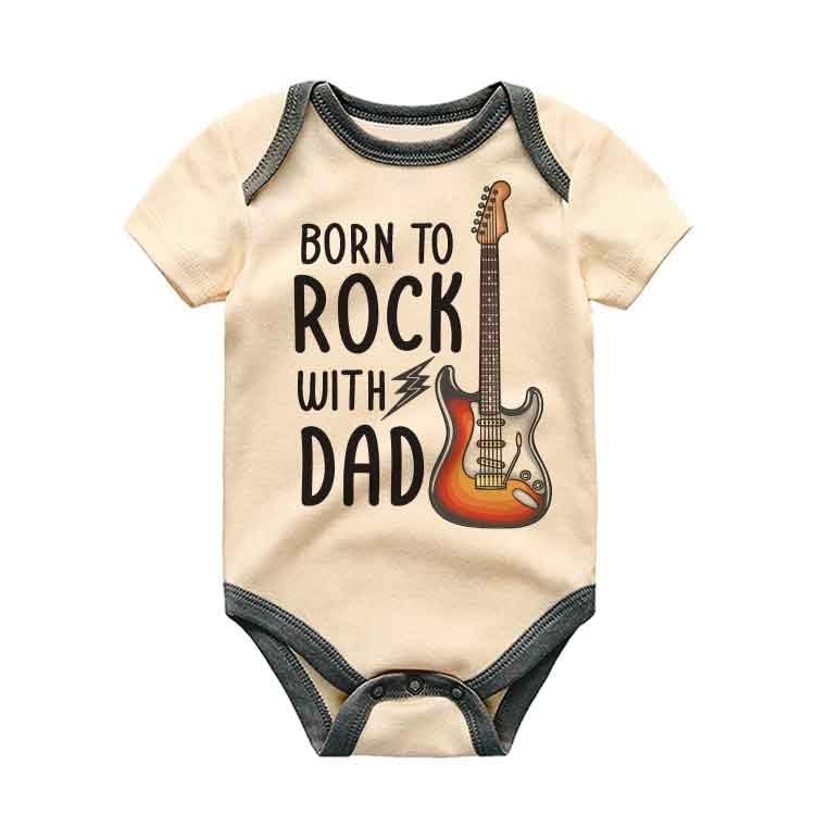 Born to Rock With Dad Baby Clothes Guitar Rockstar Baby bodysuit Newest Rock Band Member Rock and Roll Music Lover New Mom Dad Gift Baby Boy Girl Clothes Unisex Clothing Custom Baby Shirt