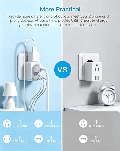 Image of HANYCONY Italy Travel Adapter, Grounded Type L Plug Adapter with 2 AC Outlets 3 USB Ports (2 USB C), US to Italy Power Adapter for Rome, Chile, Uruguay, Ethiopia - Cruise Ship Approved