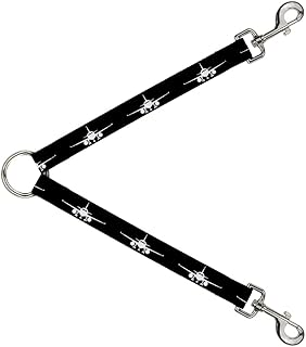 Dog Leash Splitter Airplane Silhouette Black White 1 Foot Long 1 Inch Wide