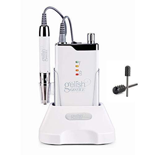 Nail Supply Inc's Gelish Go File Bundle - Professional Portable Rechargeable Hybrid Electric Nail File Machine + Included Coarse Smooth Round Top Bit #TOP8