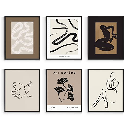 Image of Habseligkeit Brown Master Posters for Room Aesthetic, Minimalist Abstract Wall Poster, Retro Room Decor Aesthetic Vintage Prints for Wall Decor Unframed, 11x14in, Set of 6