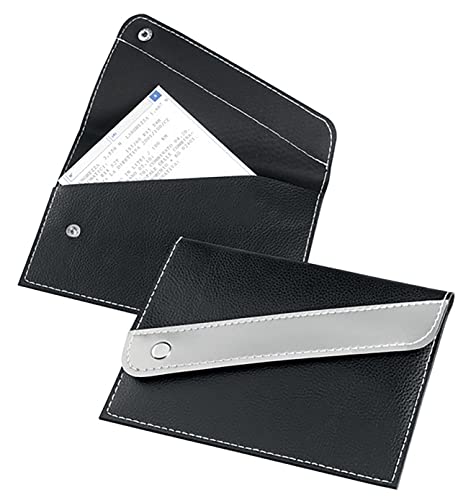 pubblimania Portadocumentos con cierre de botón, ideal para seguro, sello o documentos de viaje (negro/plata)