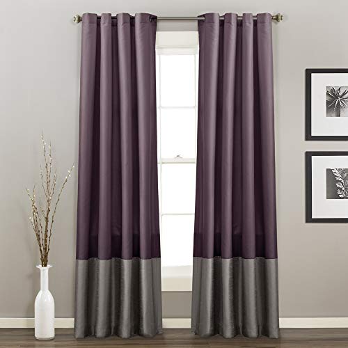 Lush Decor Prima Window Curtain Panel Pair, 84 inch x 54 inch, Gray/Purple, Set of 2