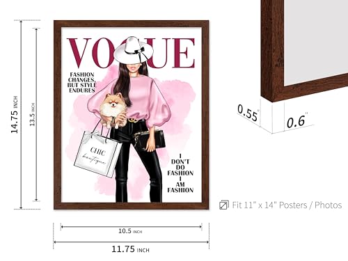 Image of Poster Master Lady with Dog Print - I Am Fashion Poster - Modern Trendy Art - Chic Gift for Women & Fashionista - Haute Couture Decor for Bedroom or Girls Room - 11x14 Brown Framed