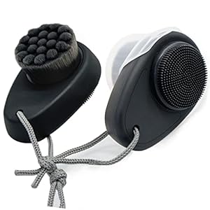 2 Pack Facial Cleansing Brushes – Double-Sided Face Scrubber for Deep Pore Cleansing and Exfoliation, Silicone & Soft Bristle Sides (Black & Black)
