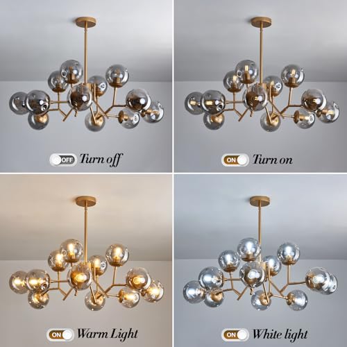 Image of UOFUS 12-Light Modern Gold Sputnik Chandelier with Glass Globe