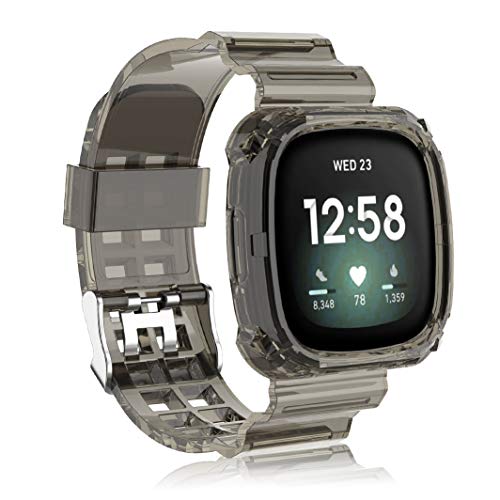 Huadea Sport Bands with Case Compatible with Fitbit Sense/Versa 3 Watch for Women Men, Soft Silicone Sport Strap with Case Replacement Wristband for Fitbit Sense/Versa 3 Smart Watch Black