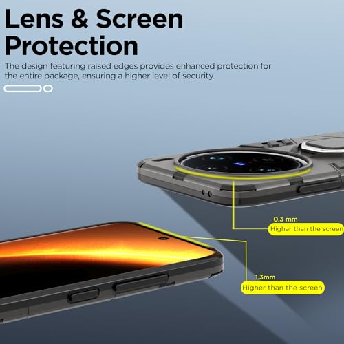 Image of Pikkme Back Cover for Vivo X100 Pro 5G | 360 Protection | Ring Holder | Kickstand | Tough Armor Case (Black)
