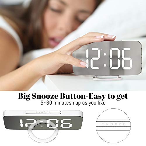 Wulawindy Digital Alarm Clock, Large Mirrored Led Display, With Usb Charger, Snooze Function Dim Mode Wall Hanging Beside Desk Clock For Bedroom (White) #TOP6