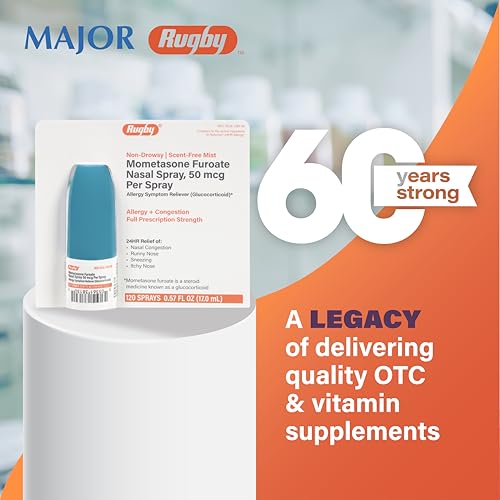 Rugby Mometasone Furoate Nasal Spray, 50 mcg Per Spray - 120 Sprays - Non-Drowsy 24-Hour Allergy and Congestion Relief -
