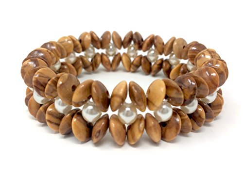 Preisvergleich Produktbild bagusto Armband mit Olivenholzlinsen und weißen Schmuckperlen - handgemacht - Holzschmuck - Schmuck - edel - auch als Fußkettchen tragbar - Olivenholzschmuck - Damen - Blusen