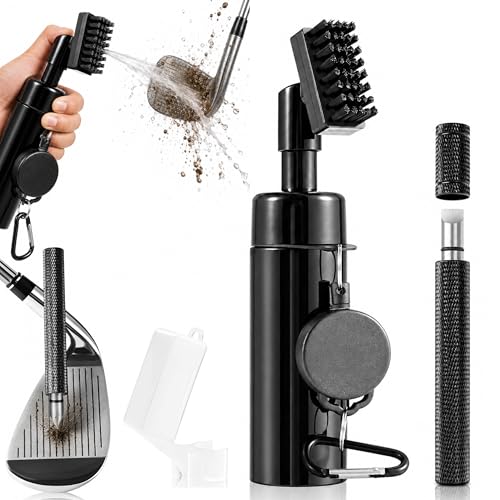 Wynaura Pro Golf Club Cleaner Brush with Golf Groove Sharpener Tool Suitable for U & V-Grooves 8 Inches Golf Water Brush with Retractable Clip Hold 5oz of Water Perfect Golf Accessories for Men/Women