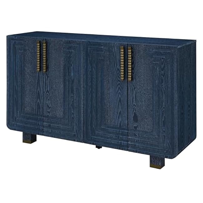 54 Retro Buffet Cabinet with Storage, 4-Door Vintage Fluted Sideboard Cabinet with Adjustable Shelves for Dining Room, Kitchen, and Living Room,for use in Restaurants