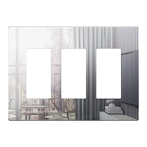 Image of LIDER Triple Decorator Wall Plate, Impact Resistant, Plexiglass, Reflective Finish, Modern Upgrade Screwless Light Switch /Outlet Cover Mid-Size 3-Gang 4.88 inch x 6.77 inch, Acrylic, Mirror Glass Silver