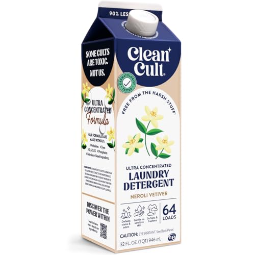 Cleancult Ultra Concentrated Liquid Laundry Detergent, 64 loads (32 oz), Long Lasting Scent, 90%...
