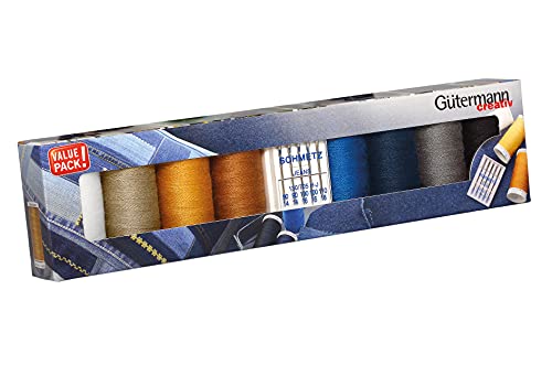 Gütermann Creativ Set hilo de coser con 8 bobinas el hilo para tejanos Denim 100 m en los colores...