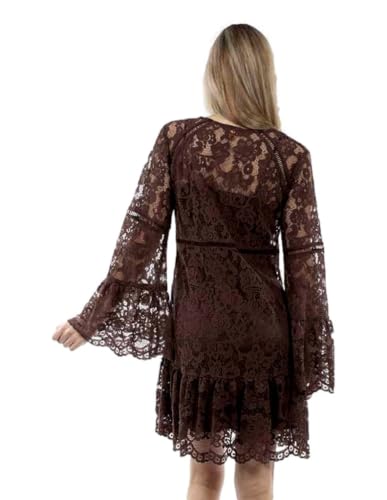 Image of Scully Western Dress Womens L /S Overlay Lace S Chocolate F0 HC557