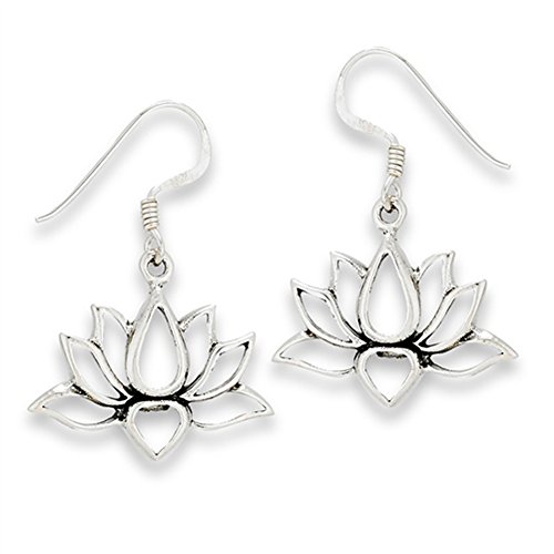 Dangle Open Lotus Flower Yoga .925 Sterling Silver Blooming Balance Earrings