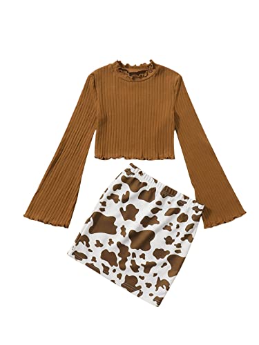 SOLY HUX Girl s 2 Piece Outfits Long Sleeve Tee Top and Cow Print Skirt Set Multicoloured 11-12Y