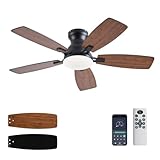 JSAITEE Ceiling Fans with Lights, 42 Inch Low Profile Ceiling Fan with Light and Remote Control, Flush Mount, DC Reversible Motor, Noiseless, Brown 6 Speeds Ceiling Fan for Bedroom