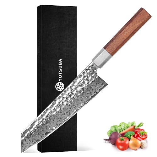 YOTSUBA 8 inch Japanese Gyuto Chef Knife,Professional Hand Forged Damascus Japanese Kitchen Knife,Ultra Sharp kitchen knives with Durable Ergonomic Wood Handle