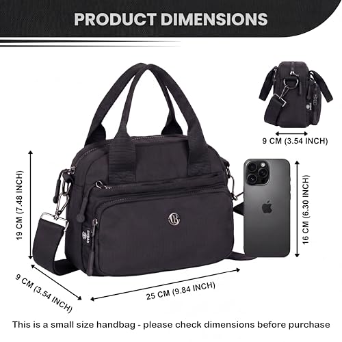 Image of TS WITH TECHSUN Small Women Crossbody Sling Bag Handbag for Travel Office Use, Water Resistant Nylon Shoulder Purse, Adjustable Strap Multipocket Organizer (25(L) X 19(H) X 9(W) CM)