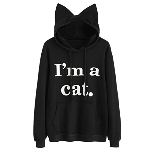 K-youthu00ae Hoodie de Gato Sudaderas con Capucha Mujer Tumblr Manga Larga Moda Otoño Invierno I'm a Cat Cartas Tops (Negro, L)
