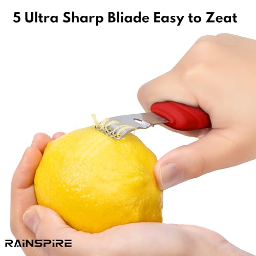 Image of Rainspire Lemon Zester Tool with Channel Knife, Stainless Steel Citrus Zester Tool, Lemon Peeler, Zesters for Kitchen, Ultra Sharp 2-in-1 Tool Easily Creates Citrus Zest, Red