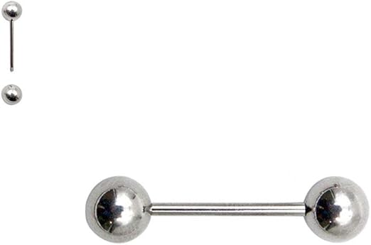 Titanium piercing staaf, barbell in 1,6 mm dikte met 2 titanium ballen in 6 mm diameter, Titanium