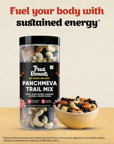 Image of True Elements Panchmeva Trail Mix 400g - Mixed Dry Fruits | Mixed Nuts | Healthy Snacks | Trail Mix | Premium Dry Fruits | Almonds | Raisins | Cashews | Dates | Blackcurrant | Protein Rich Snack