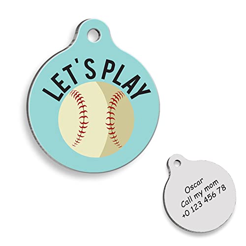 LET’S PLAY BASEBALL Personalized Dog Tag – Custom Name Tag – ID Tag for Dog & Cat – Customized Pet Tags – Dog & Cat Name id Tag – Dog Name Tag – Engraved Dog Tag