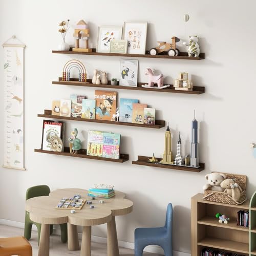 Image of Wooden Wall Mounting Shelves for Decorative Wall Shelf for Books, Decor, and Display - Elegant Space-Saving Design (Walnut Finish, 39 INCH)