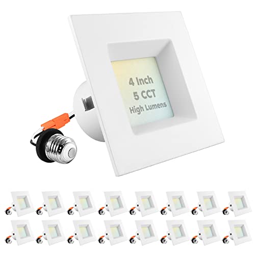 LUXRITE 16-Pack 4 Inch Square LED Recessed Can Lights, 14W=75W, 5 Color Options 2700K-5000K, 950 Lumens, Dimmable LED Retrofit Kit, Wet Rated, IC Rated, Energy Star, ETL Listed LUXRITE 16-Pack 4 Inch Square LED Recessed Can Lights, 14W=75W, 5 Color Options 2700K-5000K, 950 Lumens, Dimmable LED Retrofit Kit, Wet Rated, IC Rated, Energy Star, ETL Listed