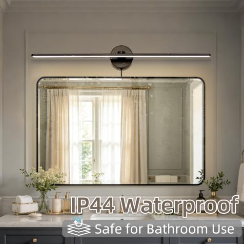 Image of 32 inch Plug in Bathroom Vanity Light Fixtures Modern Black Vanity Lights Over Mirror, 3000k Warm Light Non-Dimmable 18w Eye-Friendly Picture Light Led Wall Lights for Art,Poster,Gallery