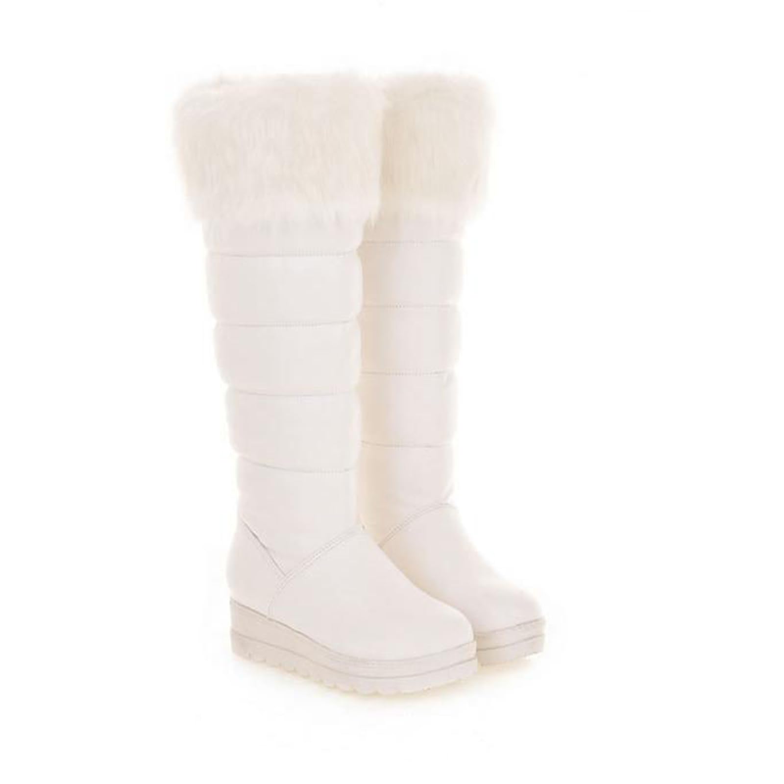 Womens Warm Fur Lined High Snow Boots Outdoor Waterproof Rainproof Pull-On Knee-High Boots Suitable For Winter Outdoors Snow