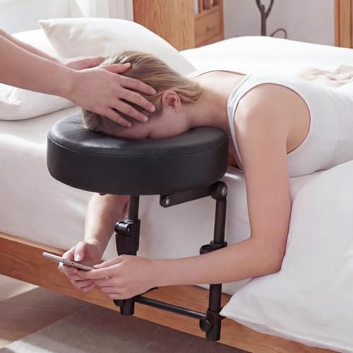 TIMBERHIDE Portable Massage Headrest for Bed Easy-Install Adjustable Face Cradle with Memory Foam for Couples Home Spa & Recovery Fits 6-17 Mattress Black