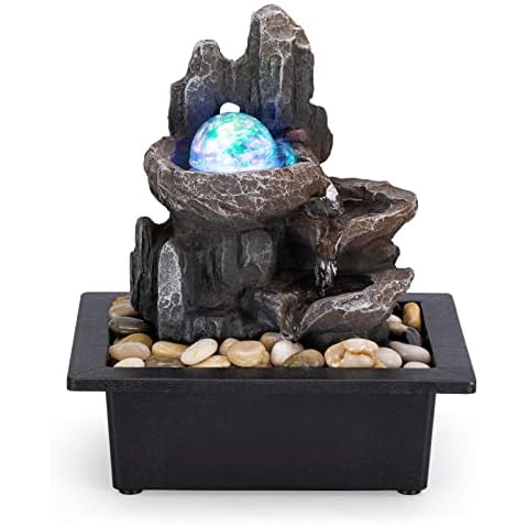 Tabletop Fountain with Colourful Lights and Rolling Ball Cover