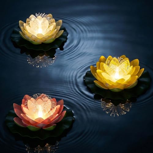 pearlstar Waterproof Floating Lotus Light - Solar Pond for Swimming Pool Spa Patio Wedding Party Christmas Decorations (3Pcs Lotus Multicolor)