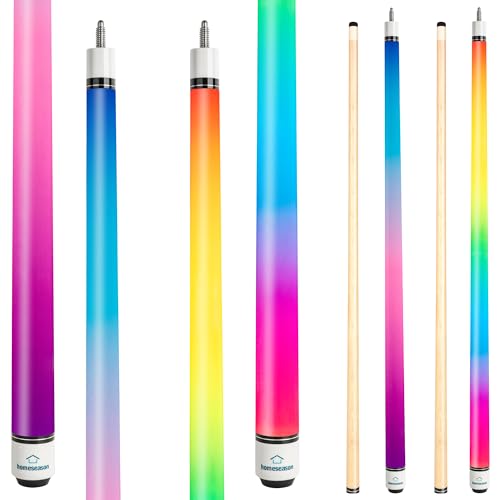HomeSeason Set of 2 Pool Cues 58 inch Pool Cue Stick, Billiard House Bar Pool Cue Stickswith 12.7mm Fiber Leather tip for Beginner, Commercial and Home Entertainment (AB)