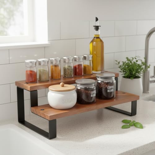 Image of counter top Spice Rack Organizer 3 piece Pack, Spice Seasoning Rack Shelf Holder Organizer Storage for Kitchen Cabinet Pantry (Modern) (kitchen counter) (mediam)