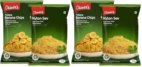 Image of Chheda's - Yellow Banana Chips (300Gm and Nylon Sev (300 Gm) | Banana Wafers | Indian Namkeen | Tasty Snacks | Ready to Eat - Combo Pack (Pack of 2)