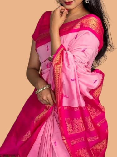 Image of Pure Kalyani Cotton Saree | Zari Border & Blouse Piece - Lata Gadwal Design | Traditional Saree