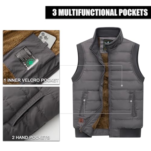 Image of Msmsse Men's Outerwear Vests Winter Quilted Padded Vest Gilet Stand Collar Warm Puffer Vest