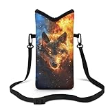 Snilety Fire Wolf Mens Cell Phone Crossbody Bag with Strap Lightweight Cross Body Phone Bag 4x8 Soft Cellphone Bag Wallet Messenger