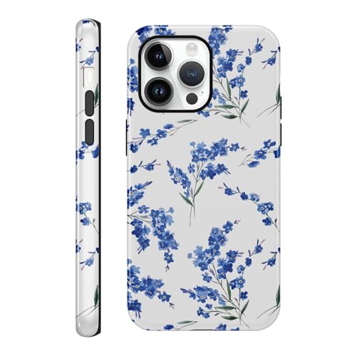Coque iPhone 14 Pro Max fleur bleue vintage antichoc pour fille