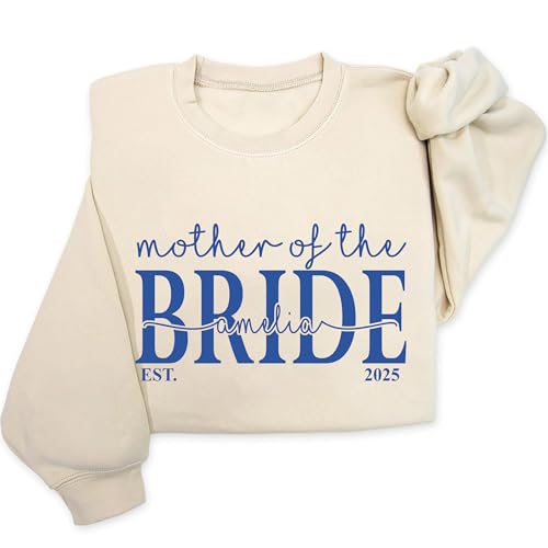 HHLYN14 - Personalized Mother of The Bride Sweatshirt, Custom Name & Year Wedding Shirt, Shirts, Mother of Groom Outfit, Bridal Party Matching Pullover, Engagement Celebration Apparel