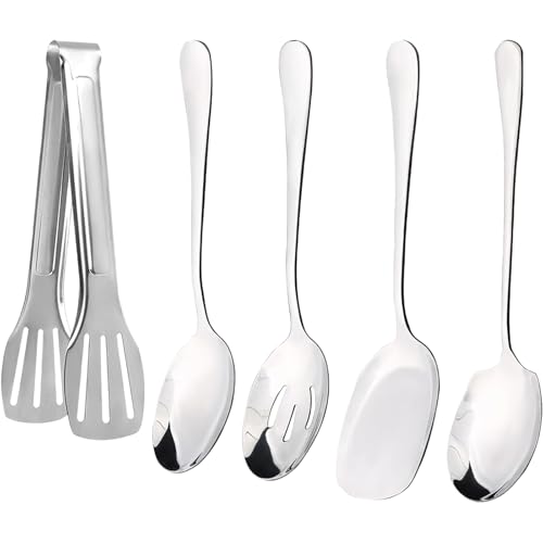 MUNSKT - Juego de 5 cucharas de servicio grandes, utensilios de cocina de acero inoxidable, cuchara grande con asas largas para servir sopa, cocina y uso en el restaurante hoteles